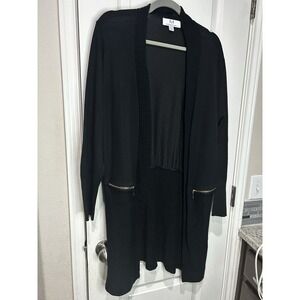 Magaschoni Black Long Cardigan With Zipper Details 3/4 Sleeve Sz XL Basic Office